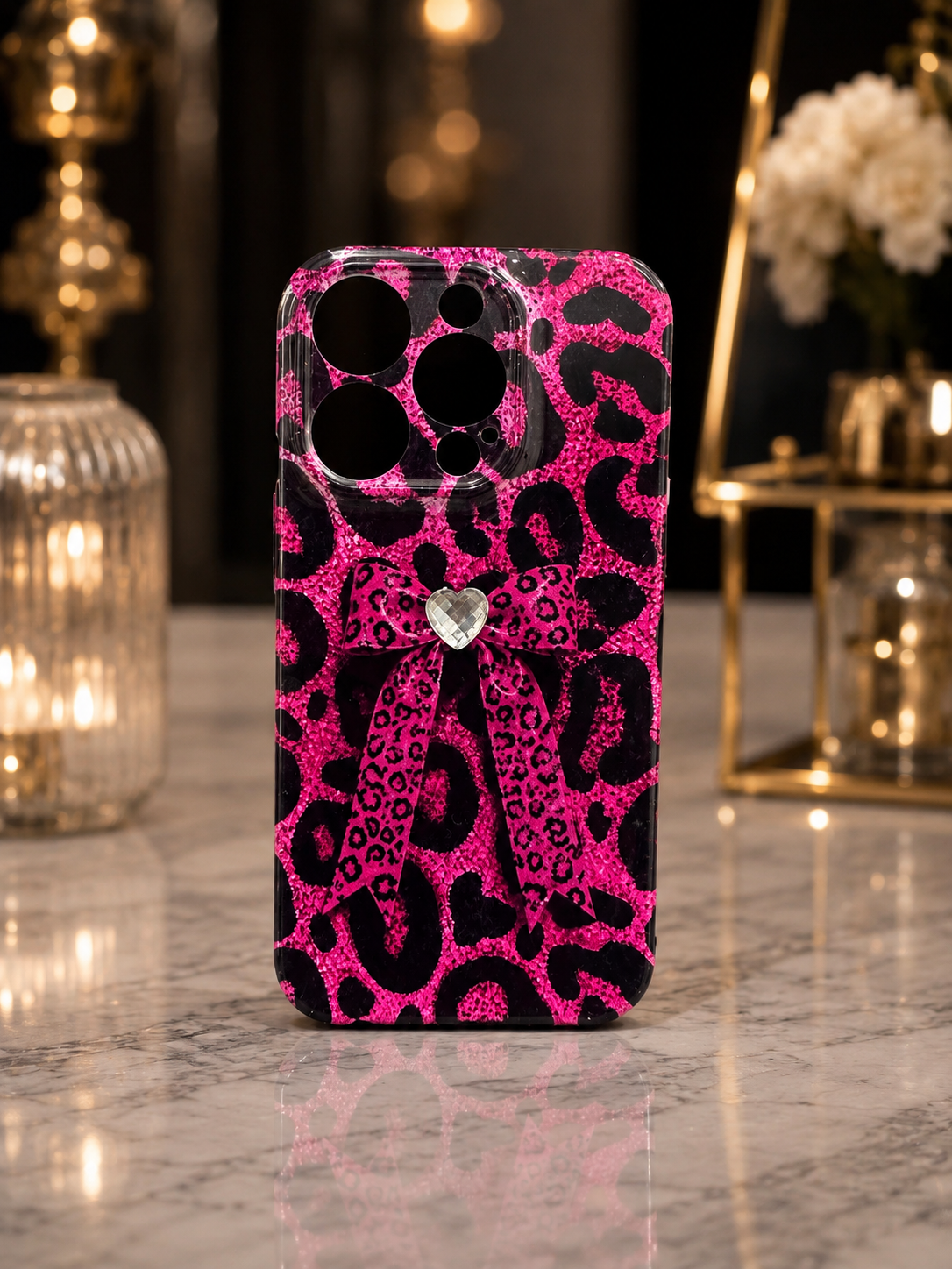 Cover Leopardata Rosa con Strass