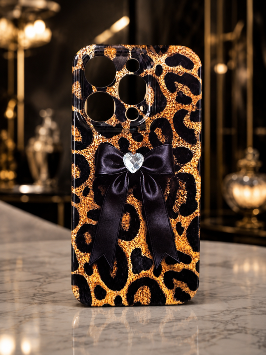 Cover Leopardata con Fiocco nero e strass